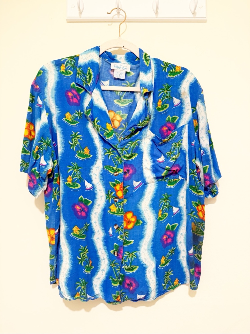 Blue Tropical Print Camp Collar Shirt - Casual Button-Down